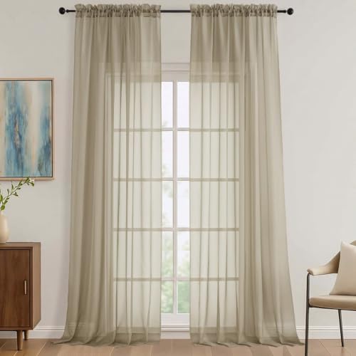 Sheer Taupe Curtains 108 Inches Long 2 Panels Set (Taupe / 59"W x 108"L (Pack of 2))