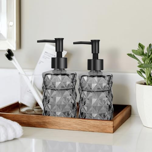 11oz Glass Soap Dispenser with Plastic Pump (Diamond Black)