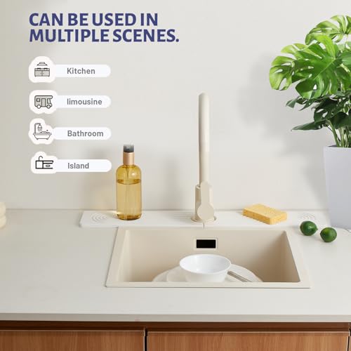 Stone Faucet Mat for Kitchen Sink Diatomite Stone Drying Mat (White.23.6" x 3.9"‎)