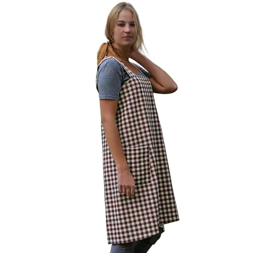 Women's Pinafore Square Apron Baking Cooking Gardening Works Cross Back Cotton (3X-Large / Plaid-brown)