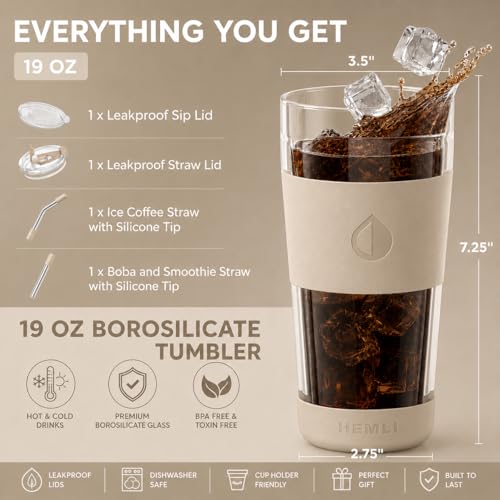 19 oz. Clear Double Wall Glass Coffee Tumbler (Biege)