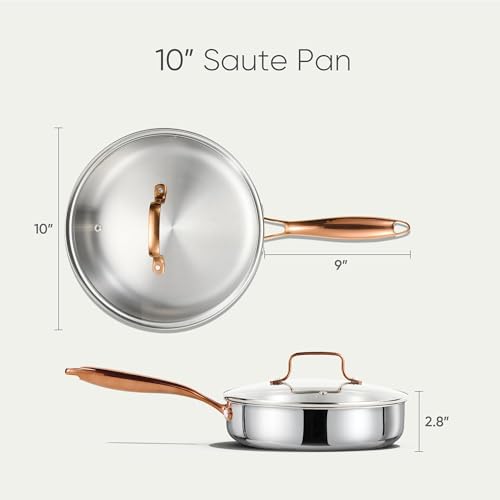 10" Tri Ply Stainless Steel Deep Frying Pan with Lid (10" with lid / Silver)