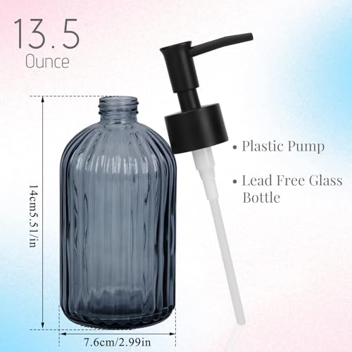 Glass Soap Dispenser with Plastic Pump (Striped Blue Grey)
