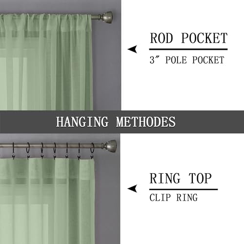 Short Sheer Curtain Linen Textured Bedroom Curtains Sheer Light Filtering Rod Pocket Voile Curtain for Living Room (54"W x 54"L (Pack of 2) / Sage Green)
