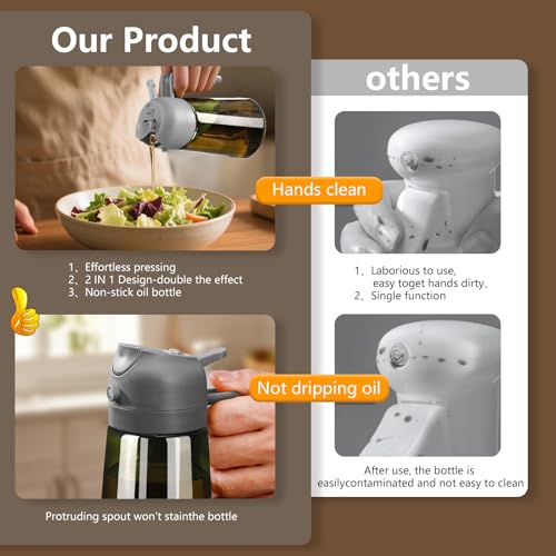 2PCS Olive Oil Dispenser and Oil Sprayer (Grey&Green / 2 Pack)