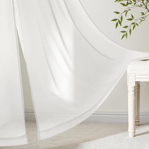Beige White Sheer Curtains 90 Inches Long 4 Panels 42 x 90 Inches (42"W x 90"L (Pack of 4) / Beige White)