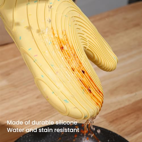 4 Pieces Oven Mitts and Pot Holders of Macaron Color Thickened Non (Silicone-yellow)