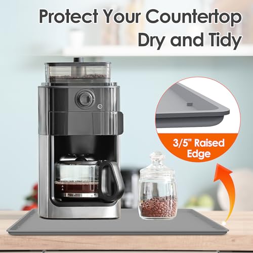 Silicone Coffee Maker Mat with Lip for Countertops (Grey / 19.7'' x 15'')