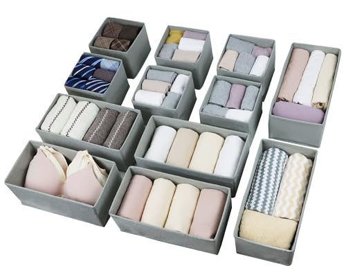Drawer Organizer Clothes (Gray / 12 Pack (6 Medium + 6 Small))