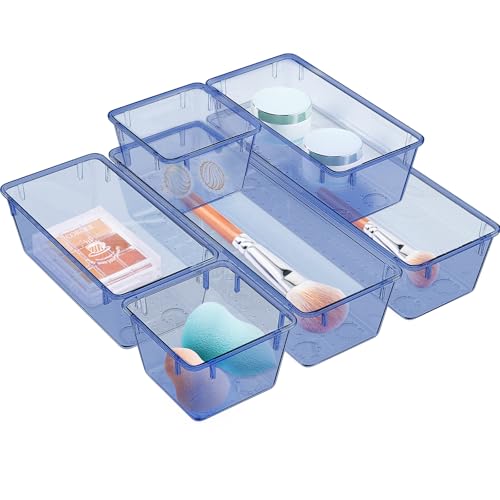 6 Pack Clear Drawer Organizer Set (Dark Blue / 6 PCS)