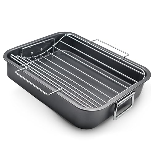 Large Roasting Pan With Rack 12” x 16” (Pan & V-Rack)