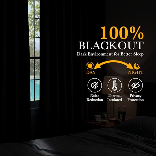 100% Blackout Curtains for Bedroom (100% Blackout-light Grey / 52"W x 96"L (Pack of 2))