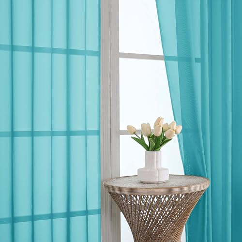 Sheer Curtains 63 inch Length 2 Panels Set (Turquoise / 42"W x 63"L (Pack of 2))