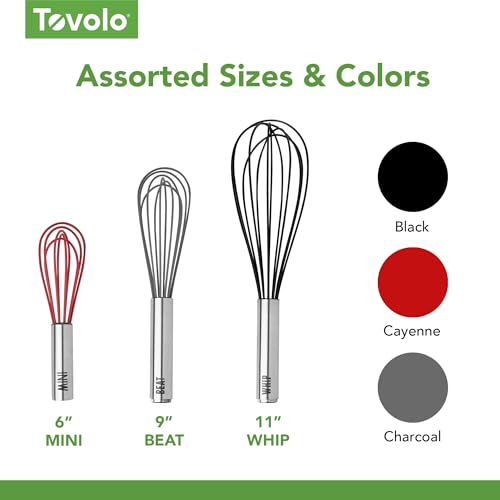 Mini Whisk Stainless Steel 6 Inch Tiny Whipper Silicone Whisker for Cooking Blending Mixing Stirring Whisking Egg Beating (6" Mini / Cayenne)