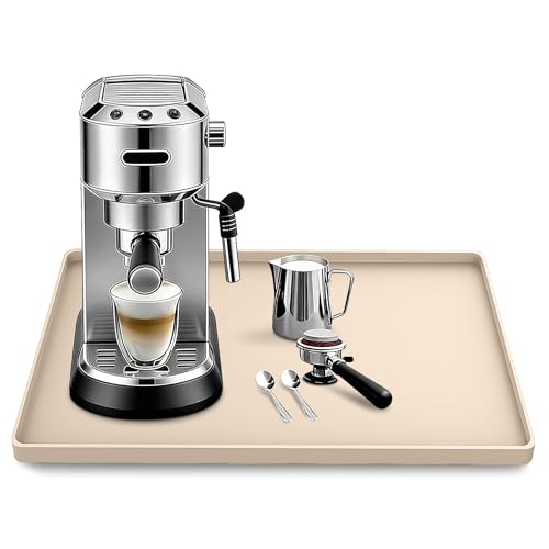 Silicone Coffee Maker Mat with Lip for Countertops (Khaki / 15.7'' x 11.8'')