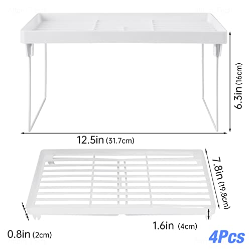 4 Pack Stackable Plastic Kitchen Storage Shelf Foldable Rack (4-Pack / White)