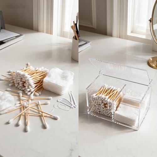 Clear Acrylic Cotton Swab Ball Holder Qtip Organizer with Lid 2 (5.9" x 4.53" x 3.94")
