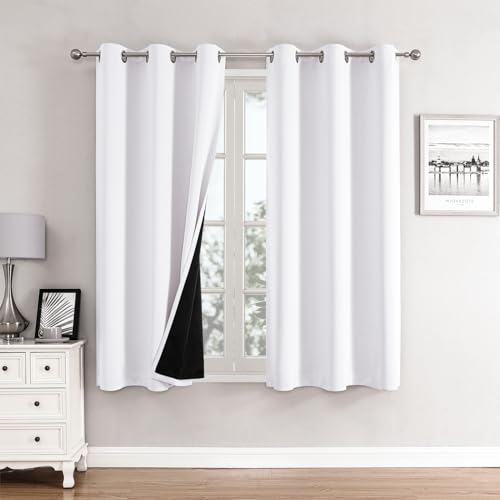 White 100% Blackout Curtains for Bedroom 63 Inches Long 2 Panels (38"W x 63"L (Pack of 2) / White)