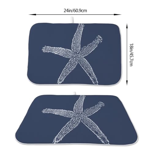 Coastal Beach Dish Drying Mat 18 x 24 inch (18" x 18" / Navy Blue Starfish)