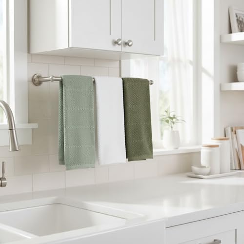 Sage White Dark Green Kitchen Dish Towels (Natural Greens)