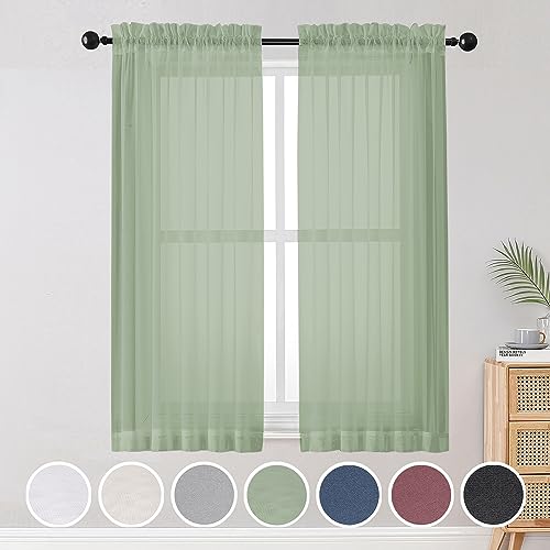 Sheer Curtains Living Room 54 inches Long (Sage Green / 42"W x 54"L (Pack of 2))