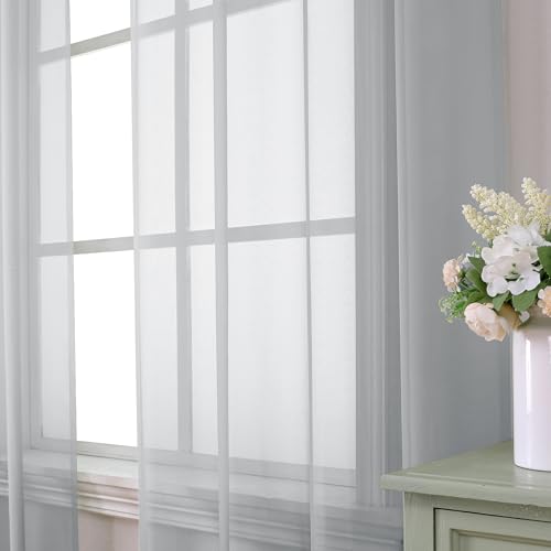 Light Grey Sheer Curtains 54 Inches Long 2 Panels (42"W x 54"L (Pack of 2) / Light Grey)
