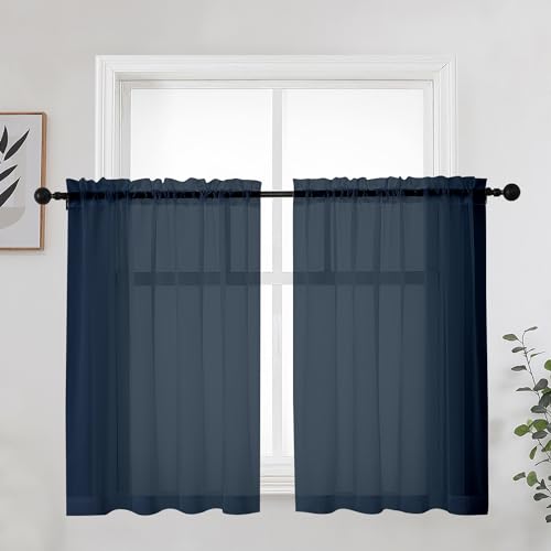 Blue Sheer Curtains 36 Inches 2 Panels Set (Navy Blue / 42"W x 36"L (Pack of 2))