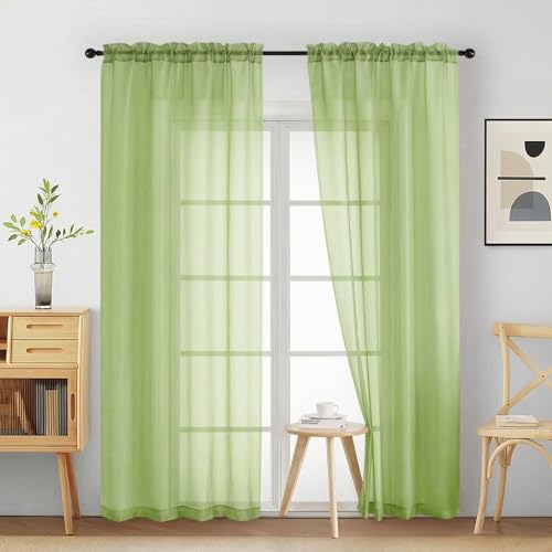 Sheer Curtains 84 Inches Long 2 Panels (42"W x 84"L (Pack of 2) / Lime)