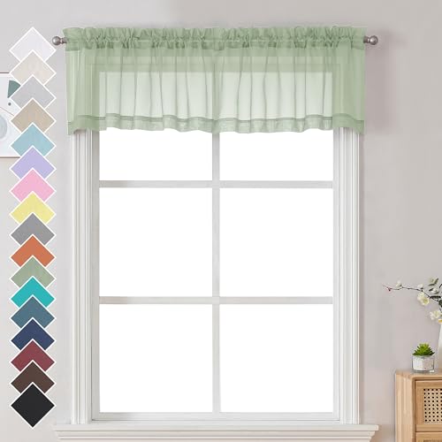 Light Green Sheer Valances for Windows 2 Pack (Light Green / 42"W x 14"L (Pack of 2))