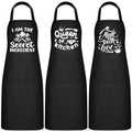 3 Pack Women Funny Cooking Aprons with Pockets (Black)