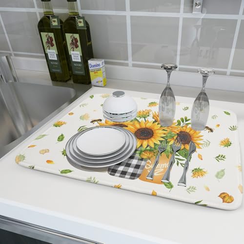 Sunflower Vases Dish Drying Mat for Countertop (24" x 18")