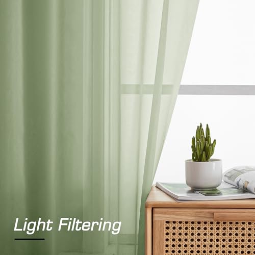 Rod Pocket Top Solid Voile Sheer Curtains for Bedroom (Light Green / 42"W x 54"L (Pack of 2))