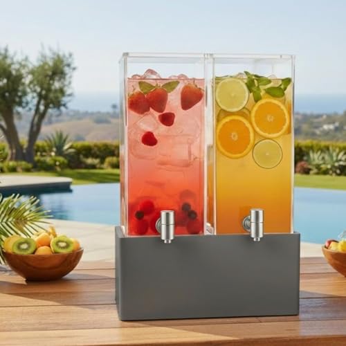 1.25 Gallon Dual Acrylic Beverage Dispenser with Gray Metal Stand (Gray / Dual Dispenser)