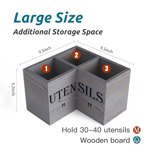 Extra Large Utensil Holder Countertop for Kitchen Counter (Grey Grain)