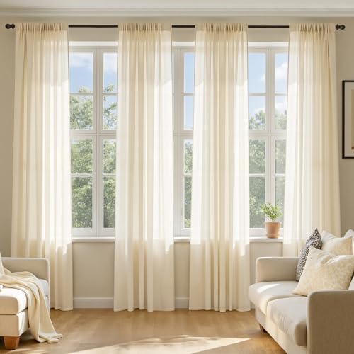 Butter Cream Sheer Curtains 102 Inches Long 4 Panels 42 x 102 Inches (42"W x 102"L (Pack of 4) / Butter Cream)