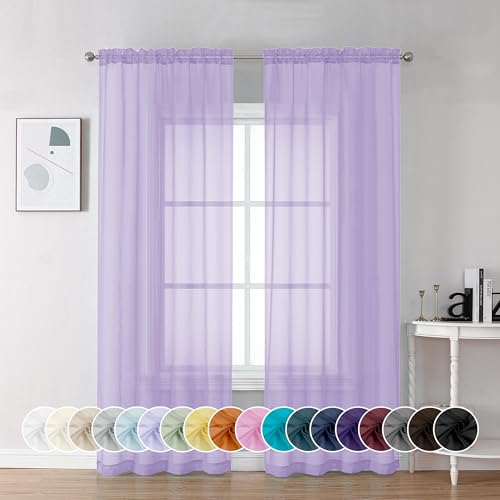 Lilac Sheer Curtains 84 Inches Long for Living Room (Lilac / 42"W x 84"L (Pack of 2))