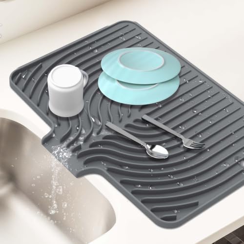 Silicone Dish Drying Mat with Built (18x11.8 / Gray)