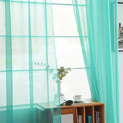Solid Sheer Rod Pocket Curtain Voile Draperies 2 Panels White Beige Black Grey Coffee 52 Inch Width 54 Inch Long 1 Pair for Kitchen Bedroom Children Living Room Yard (Turquoise / 52"W x 54"L (Pack of 2))