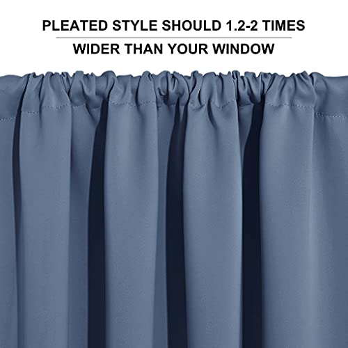 Short Stone Blue Blackout Curtains for Small Bedroom Window Cafe (Stone Blue / 42"W x 36"L (Pack of 2))