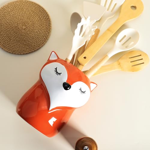 Ceramic Fox Cartoon Animal Pattern Kitchen Utensil Holder (Fox)