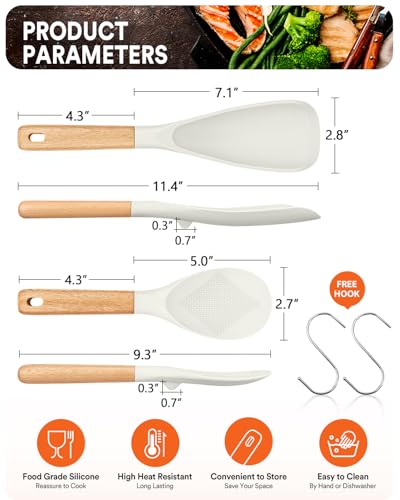 Cooking Spoon and Rice Scooper for Nonstick Cookware (White)
