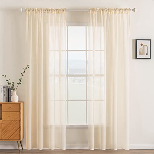 Cream Beige Sheer Curtains 38 X 84 Inches (Cream Beige / 38"W x 84"L (Pack of 2))