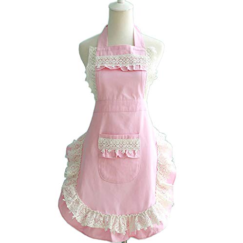 Lovely Home Work Adjustable Apron Cake Kitchen Cooking Women Girls Aprons With Pocket for Gift (Pink)