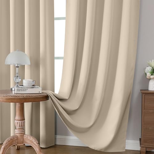 Light Beige Blackout Curtains 63 inch Length 2 Panels Set (Light Beige / 52"W x 63"L (Pack of 2))