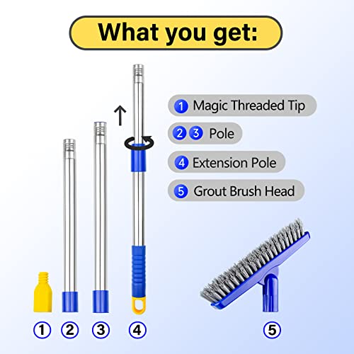 Grout Brush with Long Adjustable Handle (Blue Head)