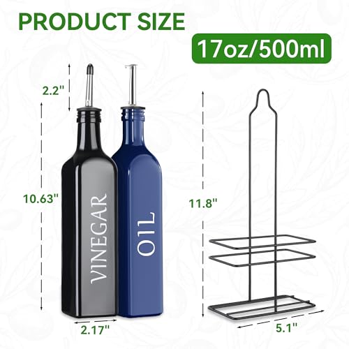 Oil and Vinegar Dispenser Set (Blue+Black / 17oz/500ml)