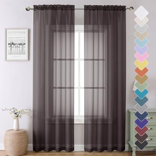 Sheer Curtains 90 Inch Long 2 Panels (Chocolate / 42"W x 90"L (Pack of 2))