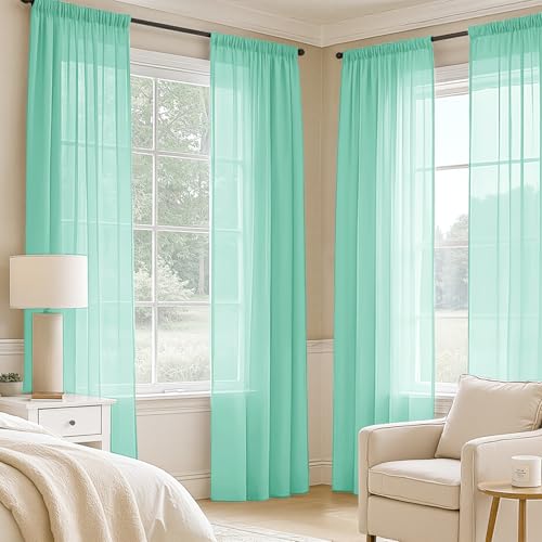 Aqua Sheer Curtains 72 Inches Long 4 Panels 42 x 72 Inches (42"W x 72"L (Pack of 4) / Aqua)