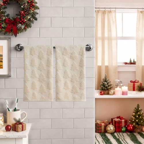 Christmas Hand Towels 13.7x29.5 inch 2Pcs Beige 3D Xmas Tree MJ04B (Beige Christmas Tree / 13.7'' x 29.5'')
