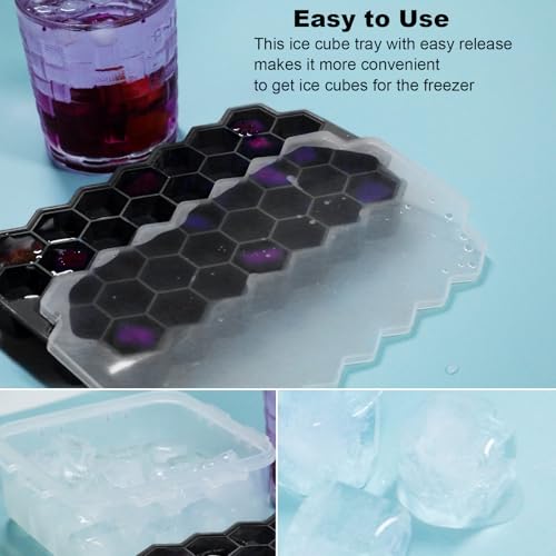 Ice Cube Trays for Freezer with Lid (4 Pack / Black)